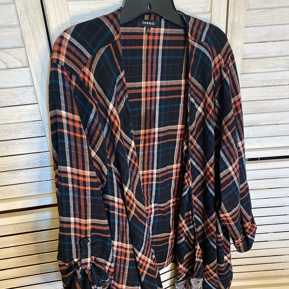 Plaid open front over shirt